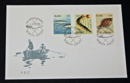 Åland FDC 1990 Fishes, MiNo 38-40 - Atlantic Herring, Northern Pike, European Flounder - Aland