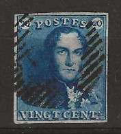 N°2, 20c Bleu Margé Obl Effigie Dégagée - 1849 Epaulettes
