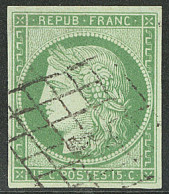 No 2, Nuance Vert-jaune, Obl Grille, Très Frais. - TB - 1849-1850 Ceres