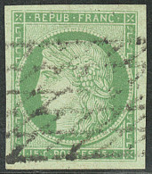 No 2a, Vert Clair, Obl Grille Sans Fin. - TB - 1849-1850 Cérès