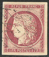 No 6a, Carmin Clair, Obl Grille Sans Fin, Jolie Pièce. - TB. - R - 1849-1850 Cérès