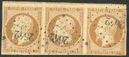 No 9, Bistre-jaune, Bande De Trois, Trois Voisins, Obl Pc 2642. - TB - 1852 Louis-Napoleon