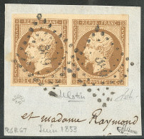 No 9d, Bistre-brun Foncé, Paire Obl Pc Sur Petit Fragment, Jolie Pièce. - TB. - R - 1852 Louis-Napoleon