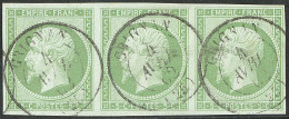 No 12, Vert, Bande De Trois Obl Cad Grignan Avril 62. - TB - 1853-1860 Napoleone III
