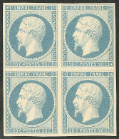 * No 14Af, Bleu Laiteux, Bloc De Quatre, Très Frais. - TB - 1853-1860 Napoléon III.