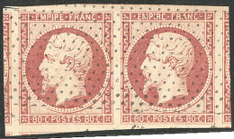 No 17A, Carmin, Paire Cinq Voisins, Nuance Terne, Obl Roulette De Points, Ex Choisis. - TB - 1853-1860 Napoléon III.