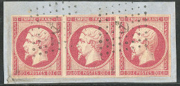 No 17A, Carmin, Bande De Trois, Obl Ancre Sur Petit Fragment. - TB - 1853-1860 Napoleon III