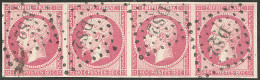 No 17B, Rose, Bande De Quatre, Obl Losange "DS 2" Romaine. - TB - 1853-1860 Napoléon III