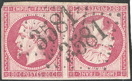 Tête-bêche. No 17Bc, Tête-bêche Rose, Paire (pd Dans Un Angle), Obl Gc 3581, Jolie Pièce. - TB. - R - 1853-1860 Napoleone III