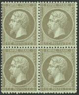 ** No 19a, Vert-bronze, Bloc De Quatre, Se Détache Légèrement. - TB - 1862 Napoléon III.