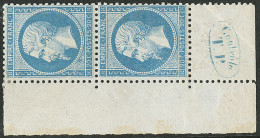 * No 22, Bleu, Paire Verticale Cdf Avec "Contrôle TP", L'ex Du Haut Aminci, Rousseurs Au Verso Sinon TB - 1862 Napoleone III