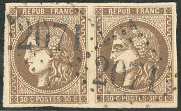 "R" Relié Au Cadre. No 47e, En Paire Avec Normal, Pos. 1-2, Obl Gc 2071. - TB - 1870 Ausgabe Bordeaux