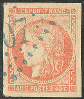 No 48d, Rouge Sang Clair, Obl Gc 5107 Bleu De Tunis. - TB - 1870 Ausgabe Bordeaux