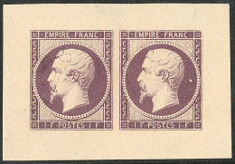 (*) Empire Napoléon III. Epreuve. 1f Violet En Paire, Feuillet 50x35mm, Pelurages Au Verso Mais Superbe D' Aspect. - R - Other & Unclassified