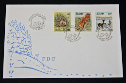 Åland FDC 1990 Mammals, MiNo 44-46 - Hedgehog, Squirrel, Deer - Aland