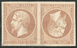 (*) Empire Napoléon III. Tête-bêche. 20c Bistre, Paire, Aminci, TB D'aspect - Autres & Non Classés