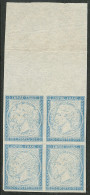 (*) Empire Napoléon III. Impression Du Cadre Nette, Effigie Floue. 20c Bleu, Non Dentelé Bloc De Quatre Bdf Et Dentelé B - Autres & Non Classés