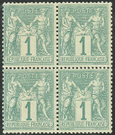 ** No 61, Vert, Bloc De Quatre, Très Frais. - TB - 1876-1878 Sage (Type I)