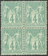 ** No 63, Vert, Bloc De Quatre, Très Frais Et Centré. - TB - 1876-1878 Sage (Typ I)