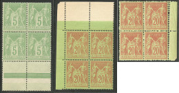 ** Nos 96 Cdf, 96a Bdf, 102 Bdf, Tous En Bloc De Quatre. - TB - 1876-1878 Sage (Typ I)