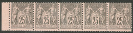 ** No 97, Noir Sur Rose, Bande De Cinq Bdf. - TB - 1876-1878 Sage (Type I)