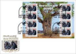 GUINEA 2023 - FDC M/S 8V - BIODIVERSITY - CHIMPANZEE CHIMPANZEES CHIMPANZE APES MONKEYS MONKEY APE SINGES - Chimpanzees