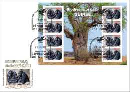 GUINEA 2023 - FDC IMPERF M/S 8V - BIODIVERSITY - CHIMPANZEE CHIMPANZEES CHIMPANZE APES MONKEYS MONKEY APE SINGES - Schimpansen