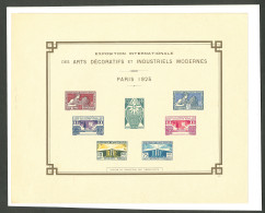 (*) Arts Décoratifs Paris 1925. Épreuve Collective Nos 210 à 215 + 45c, Avec Rabat, Feuillet 280x225mm, Infimes Défauts  - Künstlerentwürfe