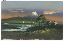 Lettre Illustration à La Main. "Le Mont Fujiyama". Huile Et Plume Sur CP Voyagé, Pli Vertical Sinon TB - Non Classés
