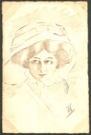 Lettre Illustration à La Main. "Portrait De Femme". CP Voyagé, Aquarelle Et Plume, Afft N°138. - TB - Unclassified