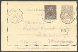 Lettre Cad "Anjouan/Mayotte Et Dépendances". Entier 15c Gris + No 5 Pour L'Allemagne, 1908. - TB - Other & Unclassified