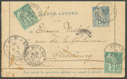 Lettre Cad "Touranne/Annam". Entier 15c Bleu + CG 49(2) Pour Strasbourg, 1891. - TB - Autres & Non Classés