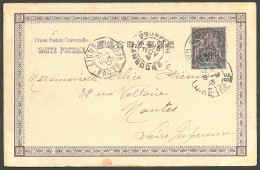 Lettre Cad "Krauchmar/Cambodge", Sur Indochine 7 Sur CP Pour Nantes, à Côté Cad Octog. "ligne N/Paq Fr N°10", 1903. - TB - Cambodge