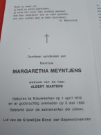 Doodsprentje Margaretha Meyntjens / Nieuwkerken 1/4/1916 - 3/5/1992 ( Albert Martens ) - Religion & Esotérisme