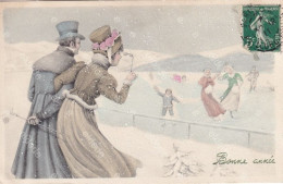 Art Card Viennoise Skating  Carte Neige Et Givre Paillettes Envoi Villa De Chateaudun Vichy - Patinage Artistique