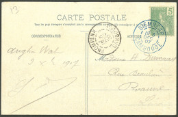 Lettre Cad Bleu "Siemreap/Cambodge", Sur Indochine 27 Sur CP Pour Beaune, 1907. - TB - Cambodge