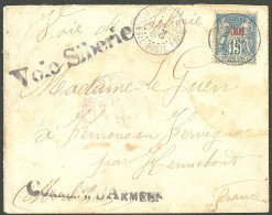 Lettre Cad "Tien-Tsien/Chine". No 6 Sur Enveloppe Pour Hennebont, à Côté Griffes "voie Sibérie" Et "Corresces D'Armées", - Autres & Non Classés