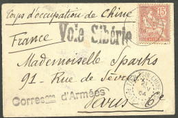 Lettre Cad "Tien-Tsin-Chine/Poste Française". No 25 Sur Enveloppe Du Corps D'occupation De Chine Pour Paris, à Côté Grif - Other & Unclassified