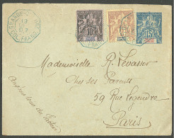 Lettre Cad Octog. Bleu "Grande Comore/Col Franc" Sur Entier 15c Bleu + N°2 + 5 Sur Enveloppe Pour Paris, 1897. - TB - Autres & Non Classés