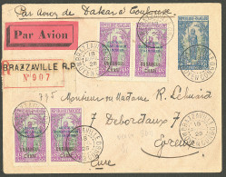 Lettre Cad "Brazzaville/Moyen Congo" Sur Entier 25c Bleu + Oubangui 10 (2 Paires), Au Verso AEF 99 + 103, Sur Enveloppe  - Sonstige & Ohne Zuordnung