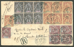 Lettre Cad "Grand Lahou/Cote D'Ivoire". No 1 (6) + 2(7) + 3(5) Sur Enveloppe Recommandée Pour Charenton, 1903. - TB - Andere & Zonder Classificatie