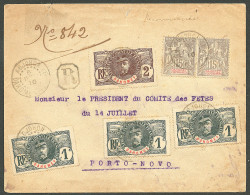 Lettre Cad "Adjohon/Dahomey Depces". Nos 3 (2) + 18 (3) + 19 Sur Enveloppe Recommandée Pour Porte Novo, 1910. - TB - Altri & Non Classificati