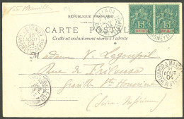 Lettre Cad Bleu "Aliada/Dahomey Depces". Bénin No 36 Paire Sur CP Pour Graville, 1904. - TB - Altri & Non Classificati