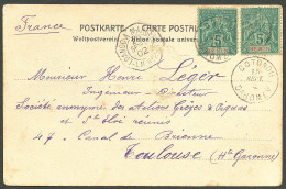 Lettre Cad "Cotonou/Dahomey". Bénin No 36 (2) Sur CP Pour Toulouse, 1902. - TB - Autres & Non Classés