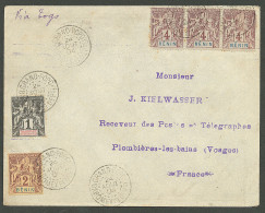 Lettre Cad "Grand-Popo/Dahomey Et Depces". Bénin Nos 34 + 35 (3) + Dahomey 6 Sur Enveloppe Pour Plombières, 1904. - TB - Autres & Non Classés