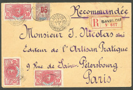 Lettre Cad "Savalou/Dahomey Et Depces". Nos 22 (3) + 34 Sur Enveloppe Recommandée Pour Paris, 1913. - TB - Autres & Non Classés