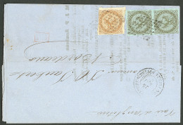 Lettre Losange Sur CG No 1 Paire Verticale + 3(def), Obl Cad "Guadeloupe/Pointe-a-Pitre" Sur Imprimé Pour Bordeaux, 1867 - Altri & Non Classificati