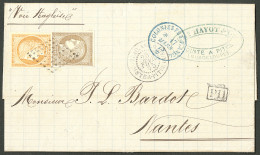 Lettre Losange Sur CG Nos 13 + 20, Cad "Paq.ang/Pointe-a-Pitre" Sur Lettre Pour Nantes, 1875. - TB - Other & Unclassified