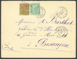 Lettre Cad "Cayenne/Guyane". CG 52 + Guyane 43 Sur Enveloppe Pour Besançon. Bel Afft Mixte, 1895. - TB - Andere & Zonder Classificatie