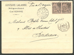 Lettre Cad "Cayenne/Guyane". CG 54(2) Sur Enveloppe  Pour Bordeaux 1889. - TB - Altri & Non Classificati